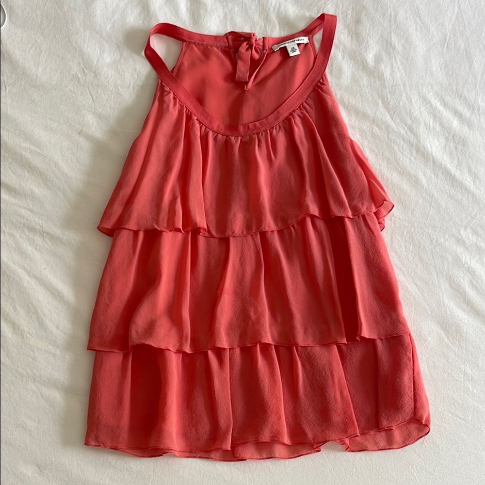 Banana Republic Silk Ruffle Tier Coral Sleeveless Blouse